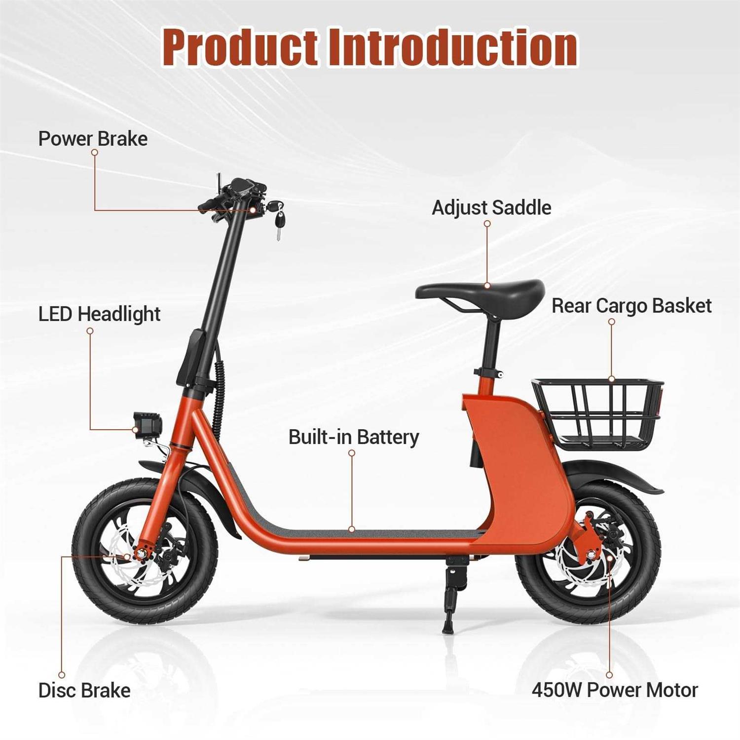 Ridwind 450w Electric Scooter Adults with Seat Foldable 36v Battery E ...