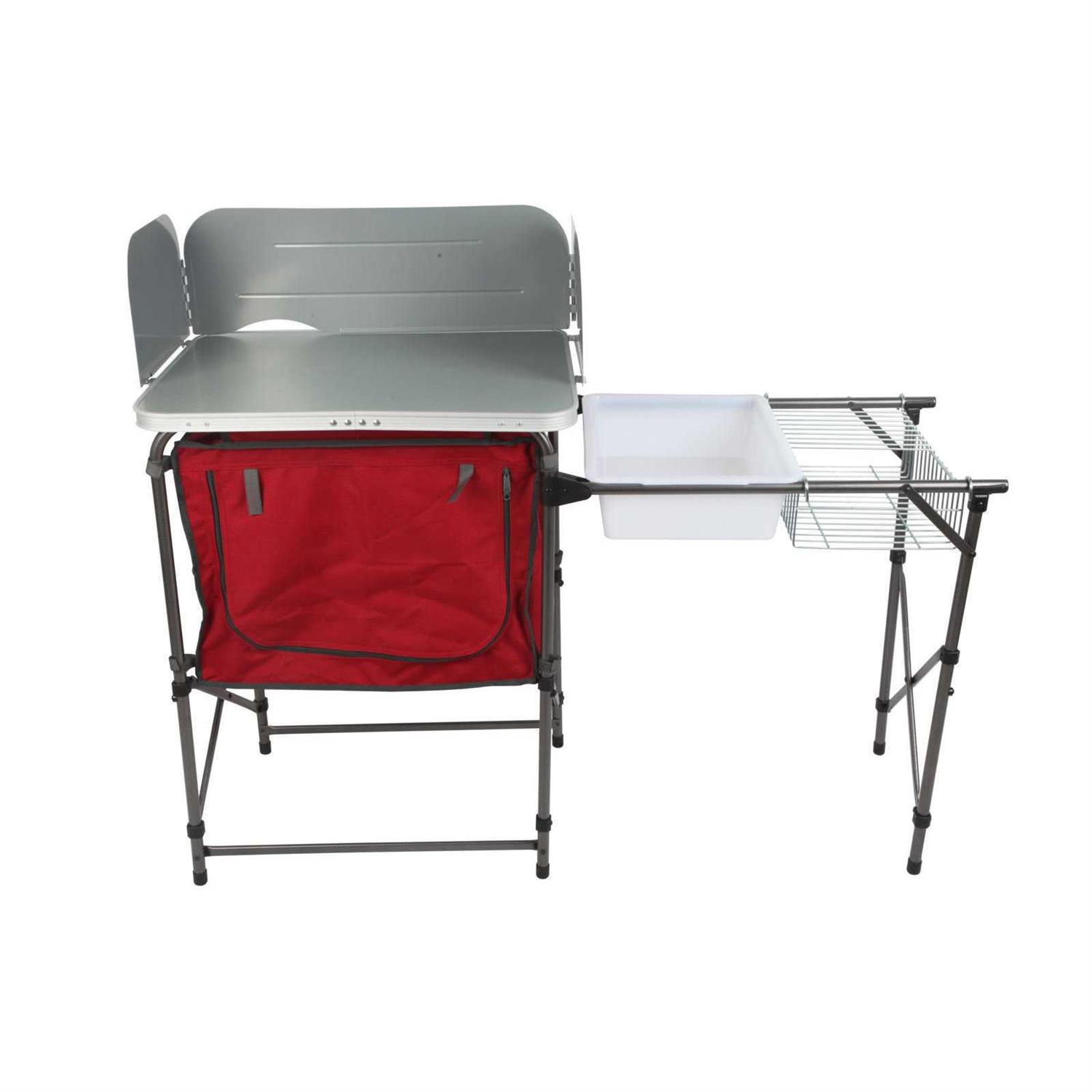 Ozark Trail Deluxe Camping Kitchen With Storage, Silver And Red 